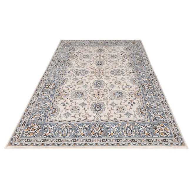Tapis oriental gris bleu et beige classic - Laine