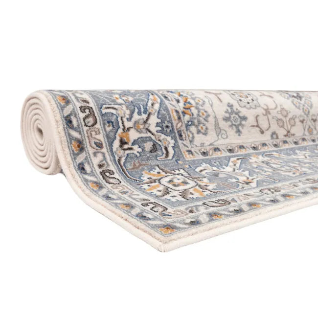 Tapis oriental gris bleu et beige classic - Laine