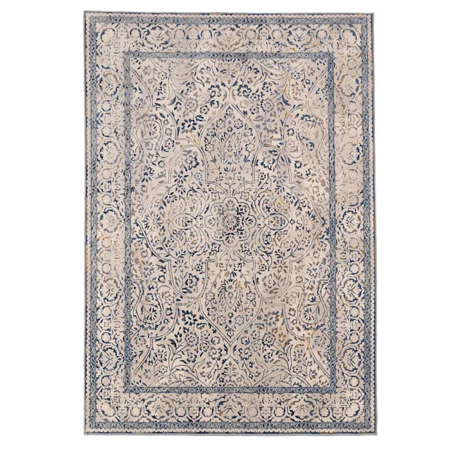 Tapis oriental bleu gris beige - Laine