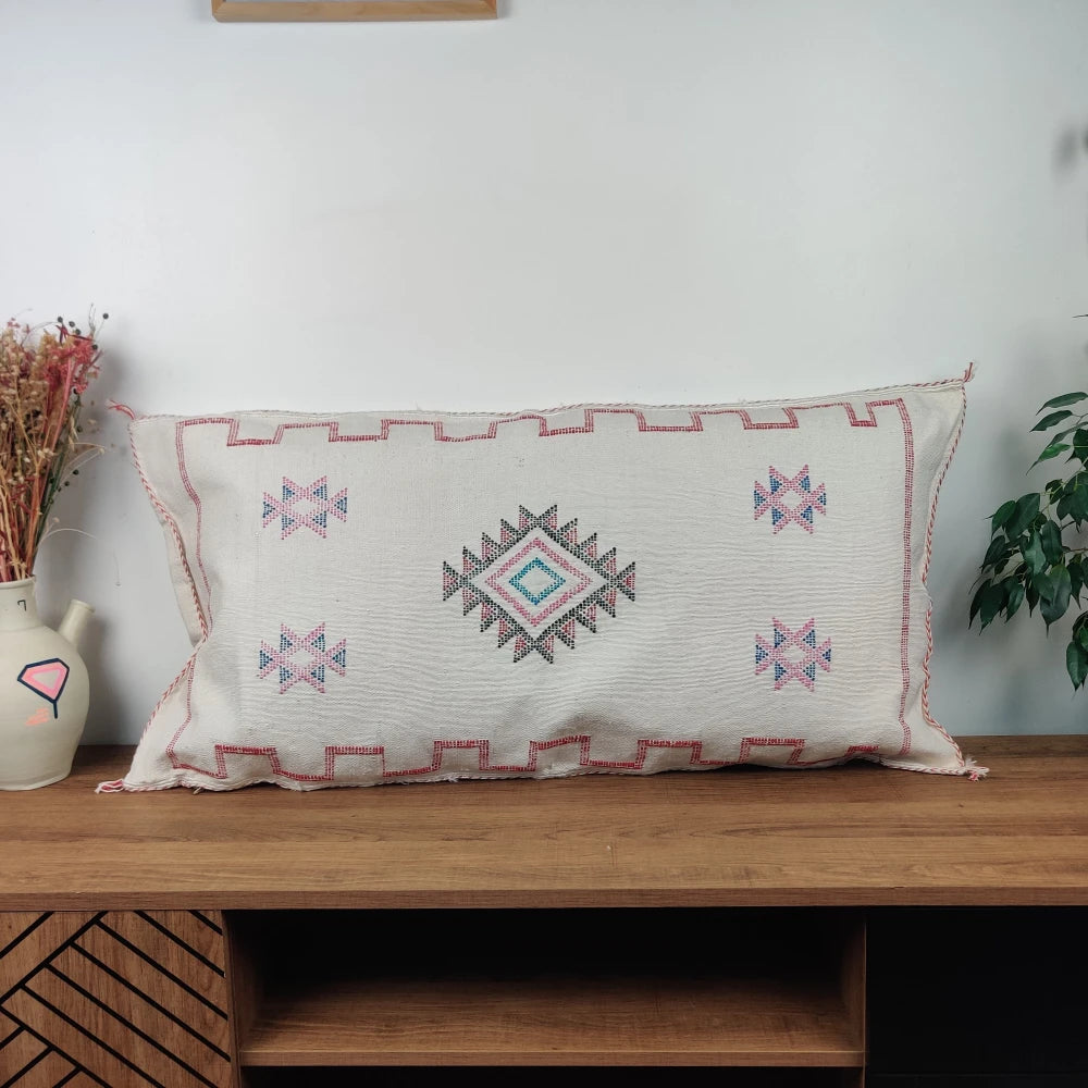 Long Coussin Sabra blanc tribal - MAZIR Décoration