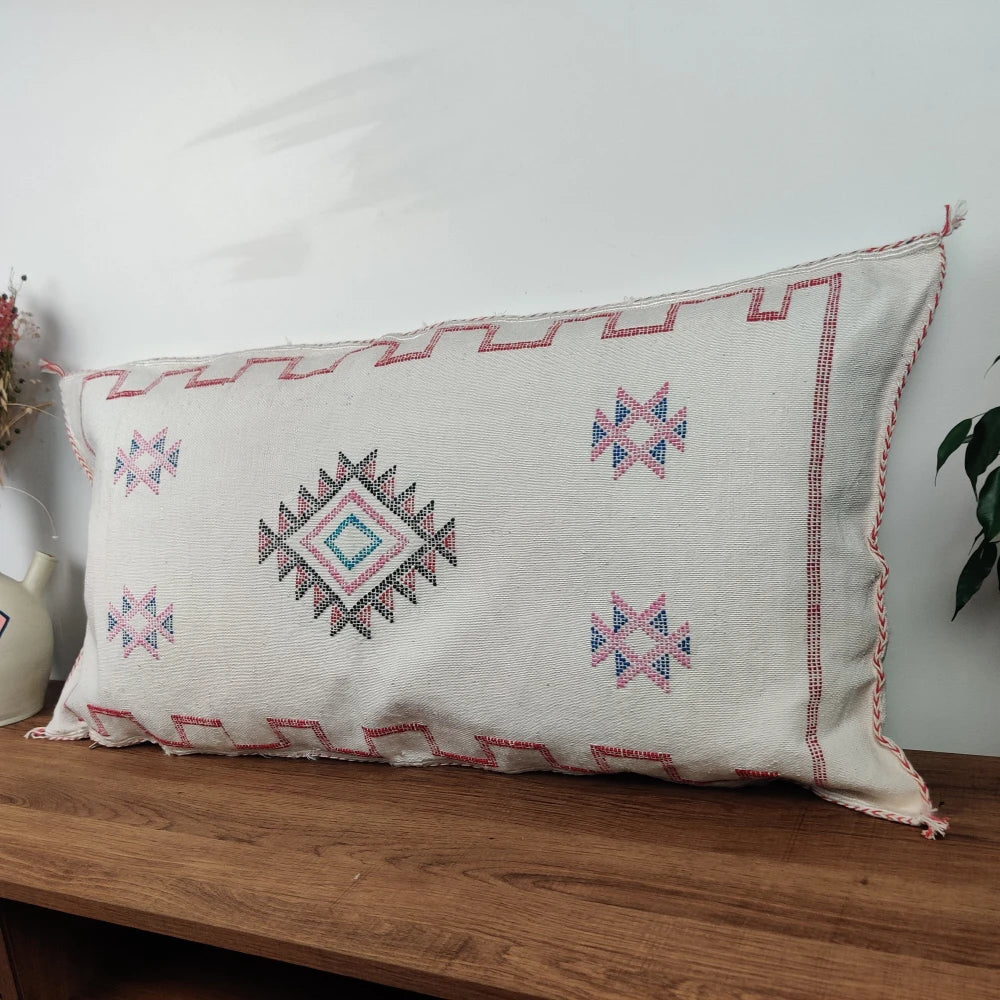 Long Coussin Sabra blanc tribal - MAZIR Décoration