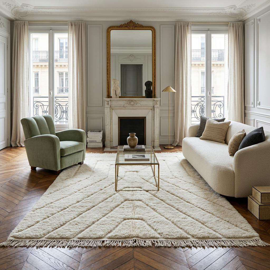 Tapis marocain écru à motif graphique