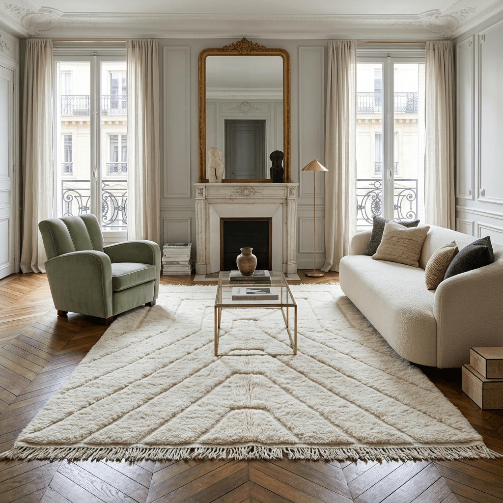 Tapis marocain écru à motif graphique