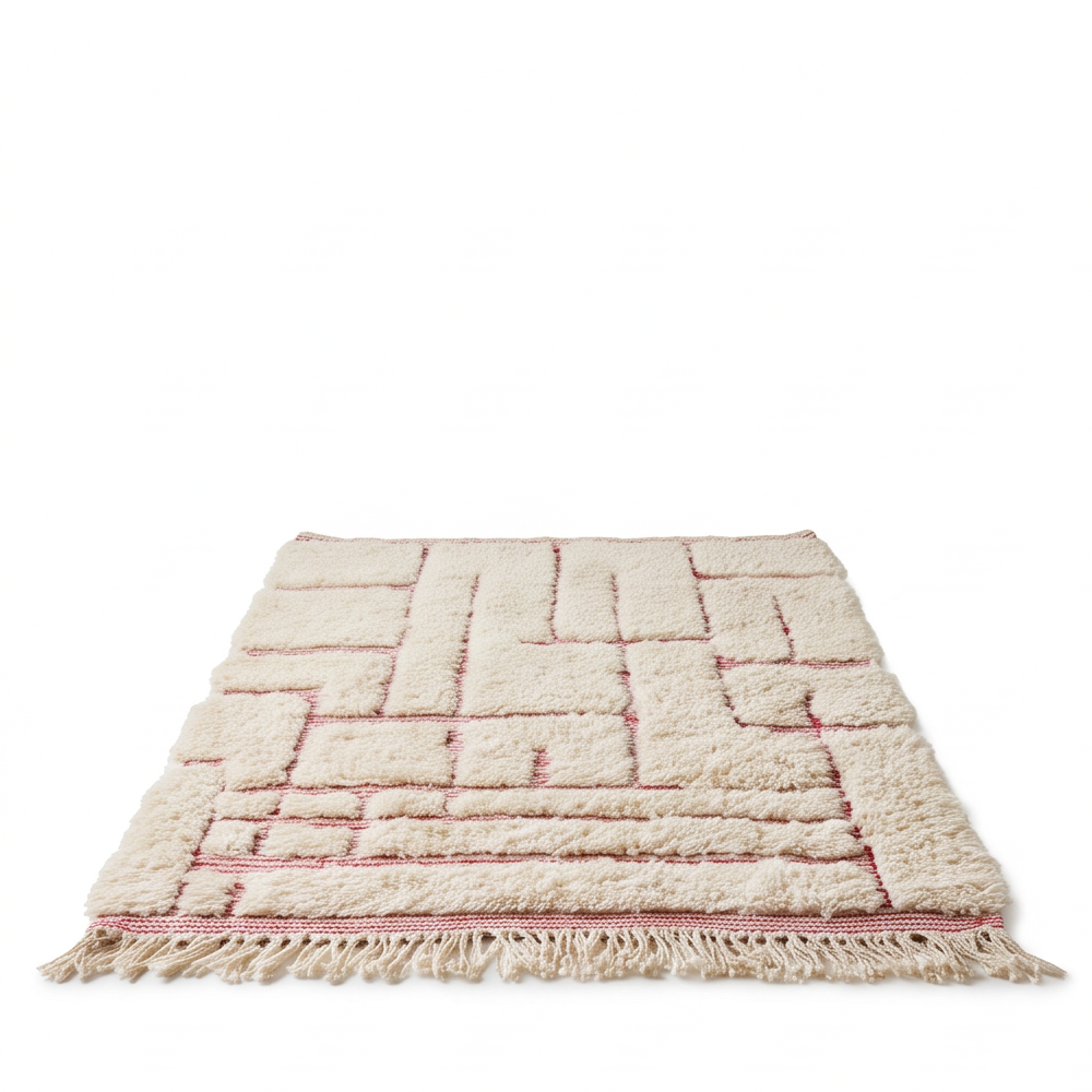 Petit tapis Béni Ouarain graphique rose 100 x 150 cm, vue en perspective