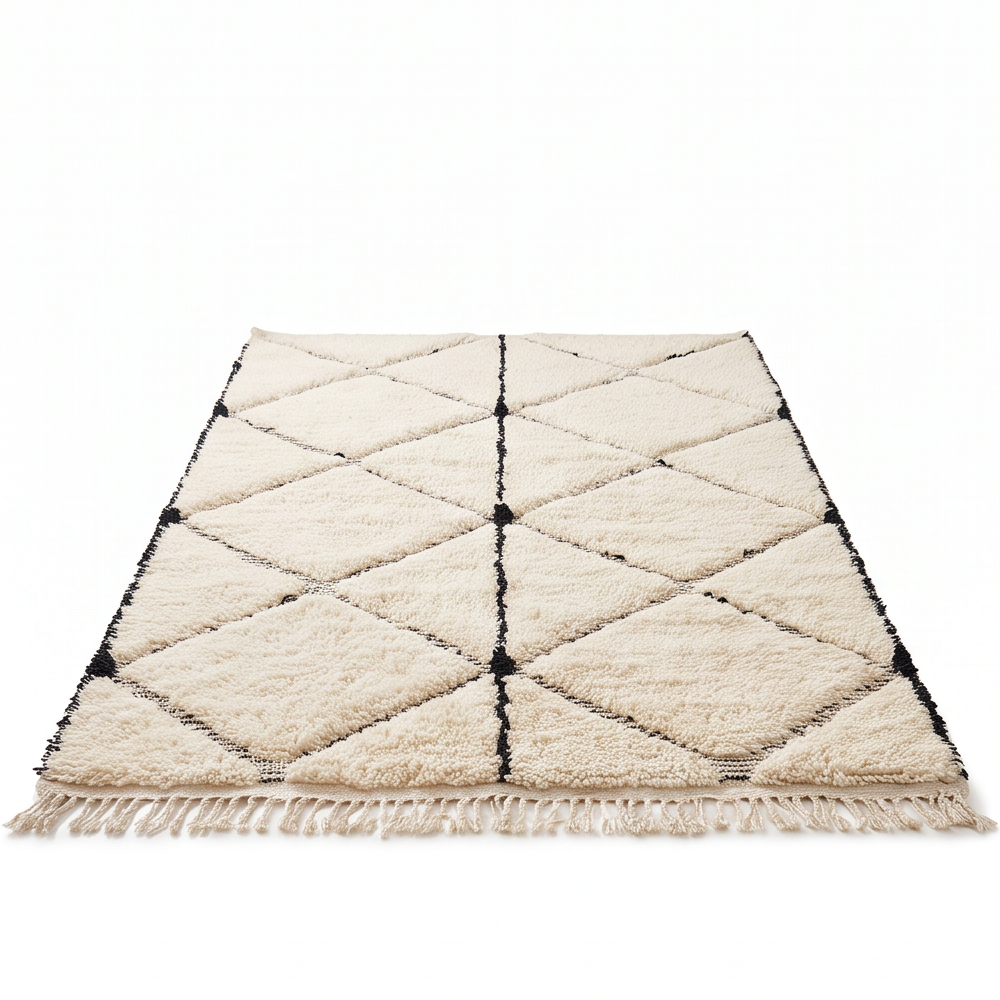 Petit tapis Béni Ouarain à losanges 95 x 150 cm, vue en perspective