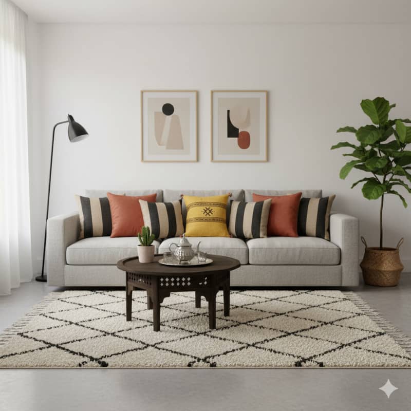 Petit Coussin Berbère Jaune en Coton