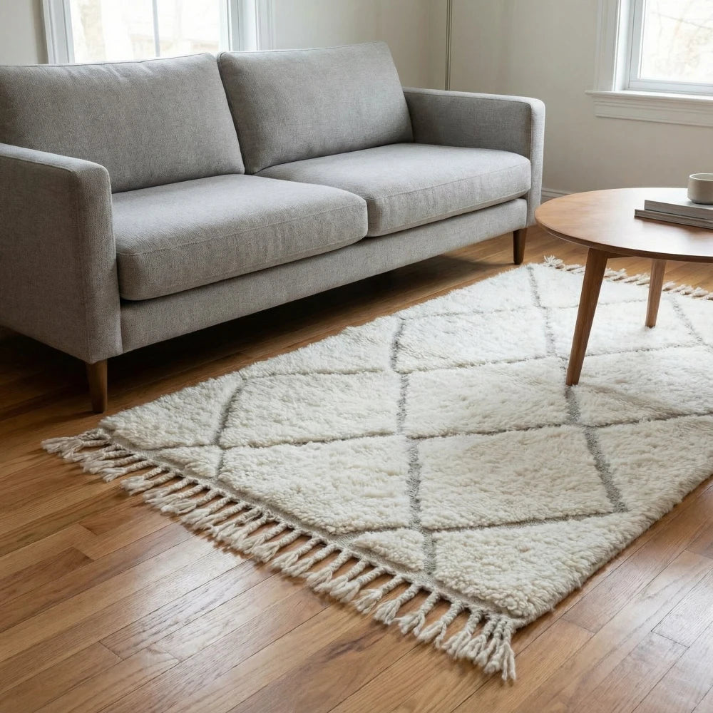 Petit tapis berbère à losange blanc