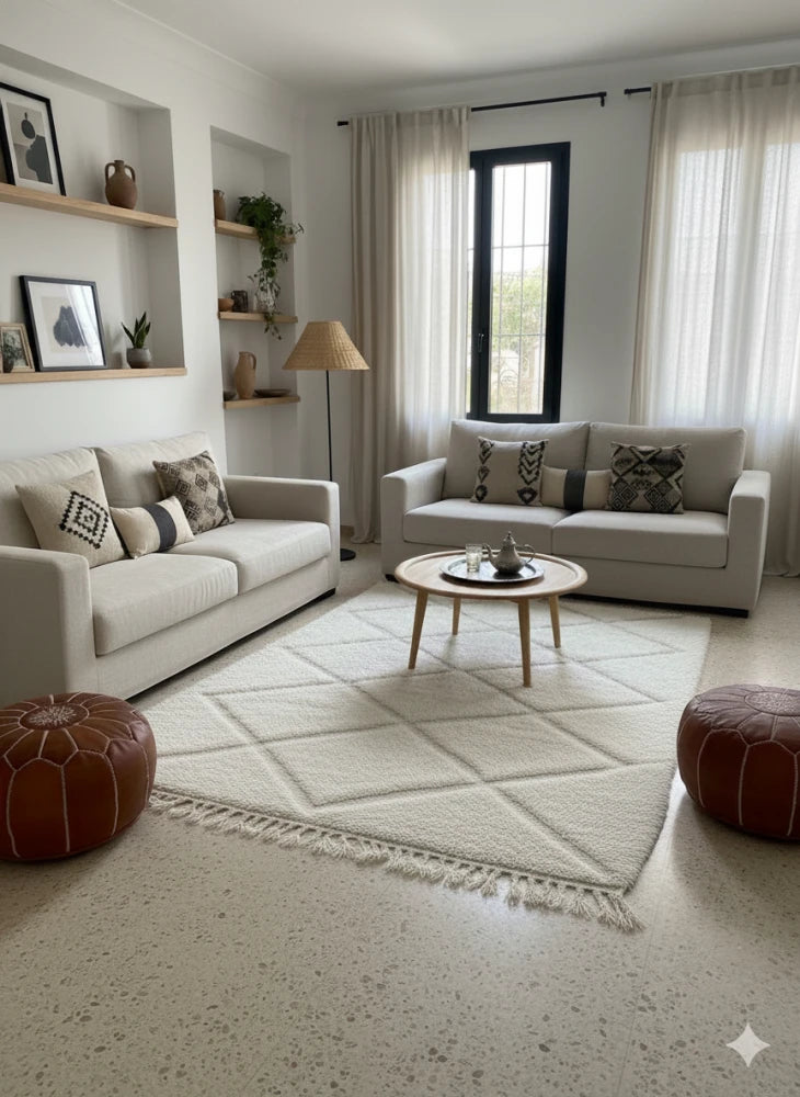 Petit tapis berbère blanc à losanges