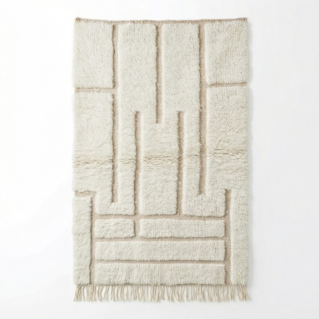 Petit tapis berbère blanc motif graphique