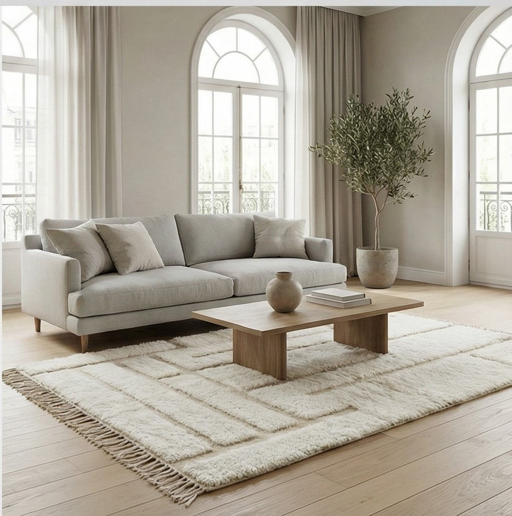 Petit tapis berbère blanc motif graphique