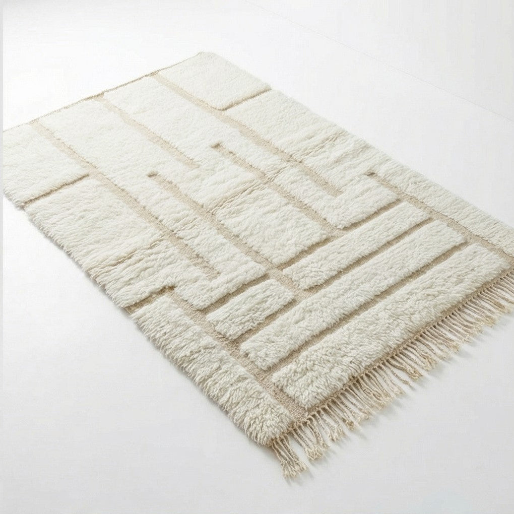 Petit tapis berbère blanc motif graphique