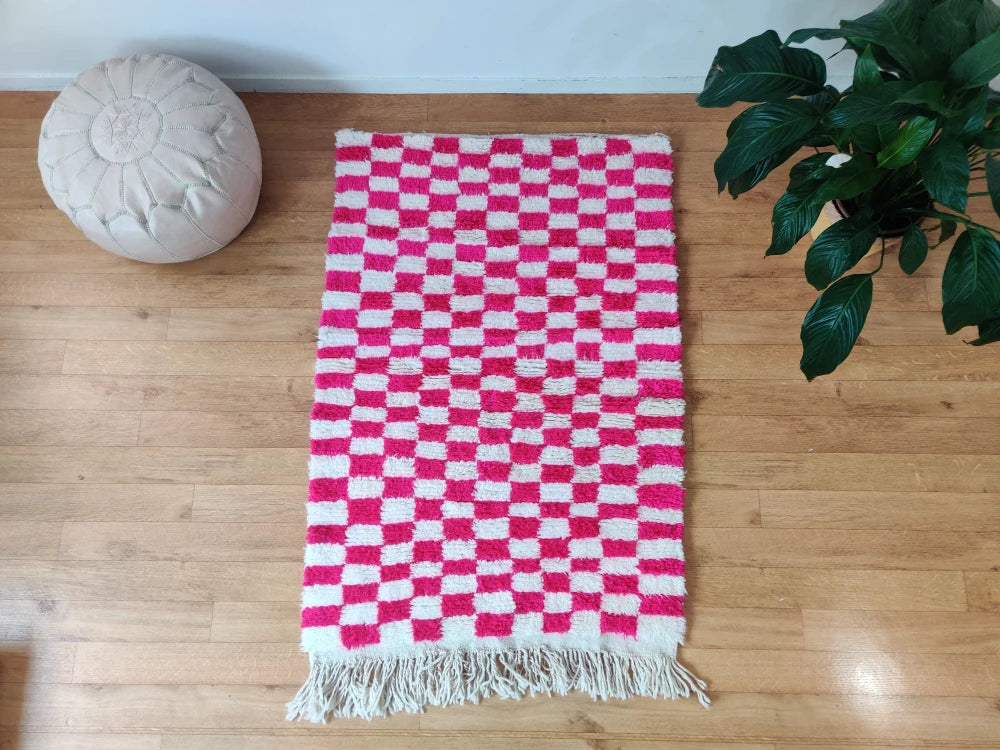 Petit Tapis Berbère carreaux rose - MAZIR Décoration
