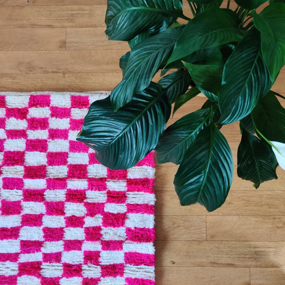 Petit Tapis Berbère carreaux rose - MAZIR Décoration