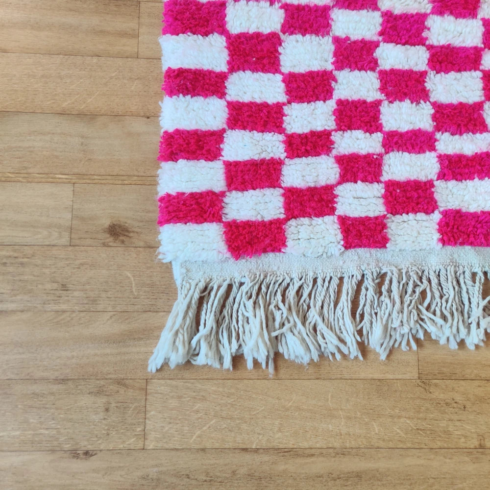 Petit Tapis Berbère carreaux rose - MAZIR Décoration