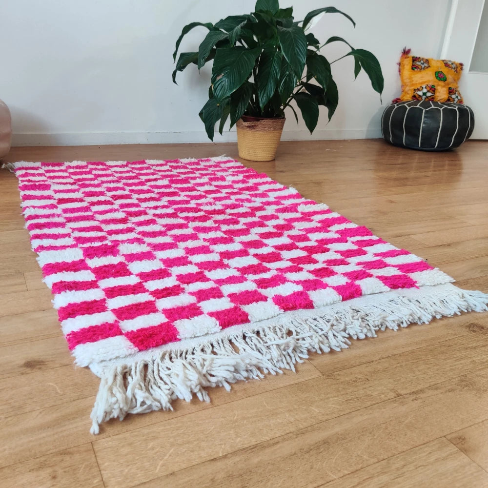 Petit Tapis Berbère carreaux rose - MAZIR Décoration