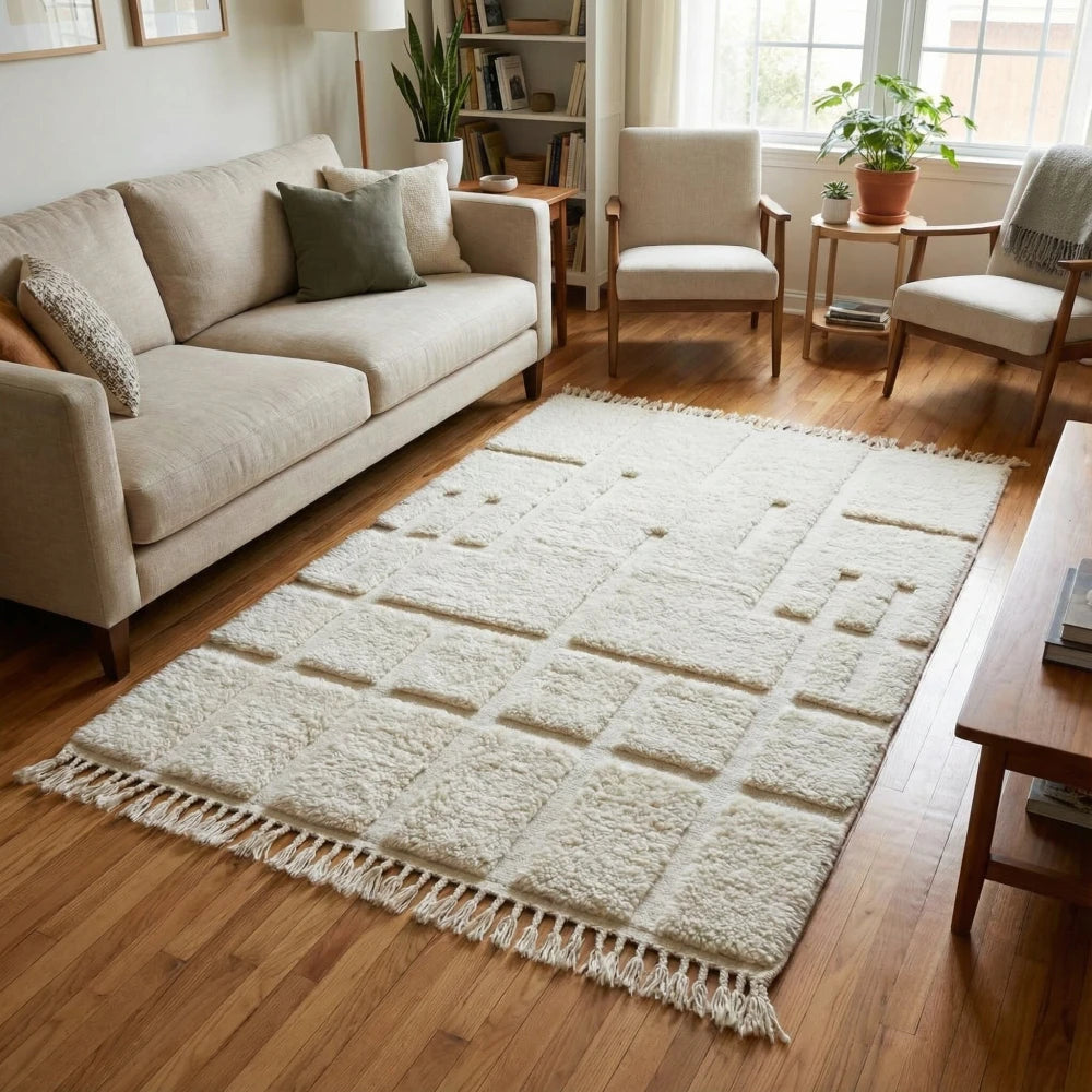 Tapis berbère motif graphique blanc