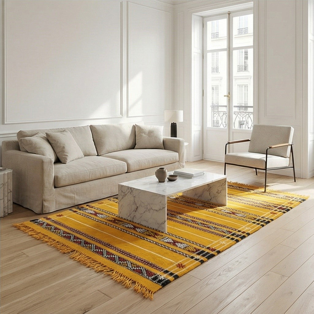 Petit tapis berbere jaune ethnique 80x140 cm