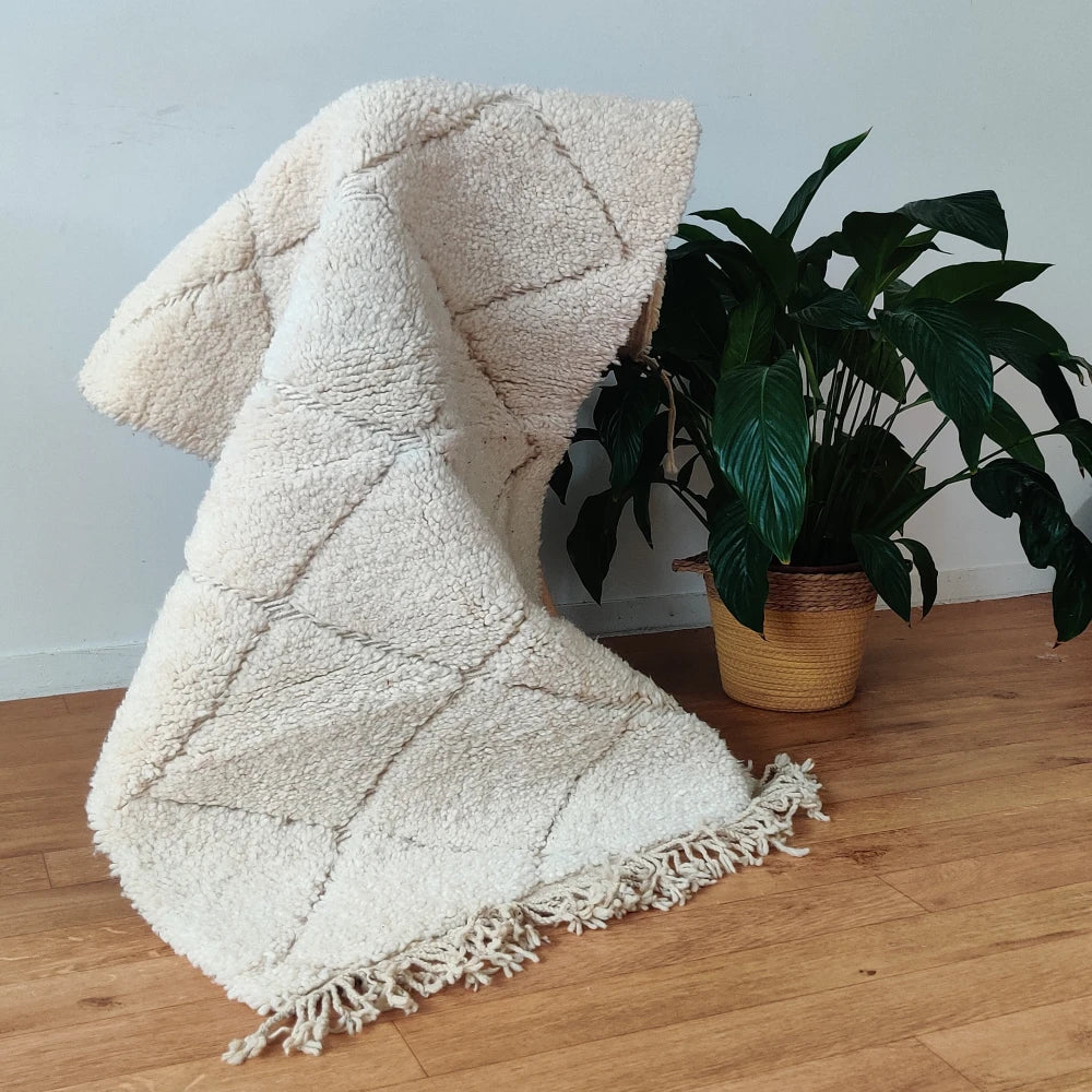 Petit tapis berbère losange blanc - MAZIR Décoration