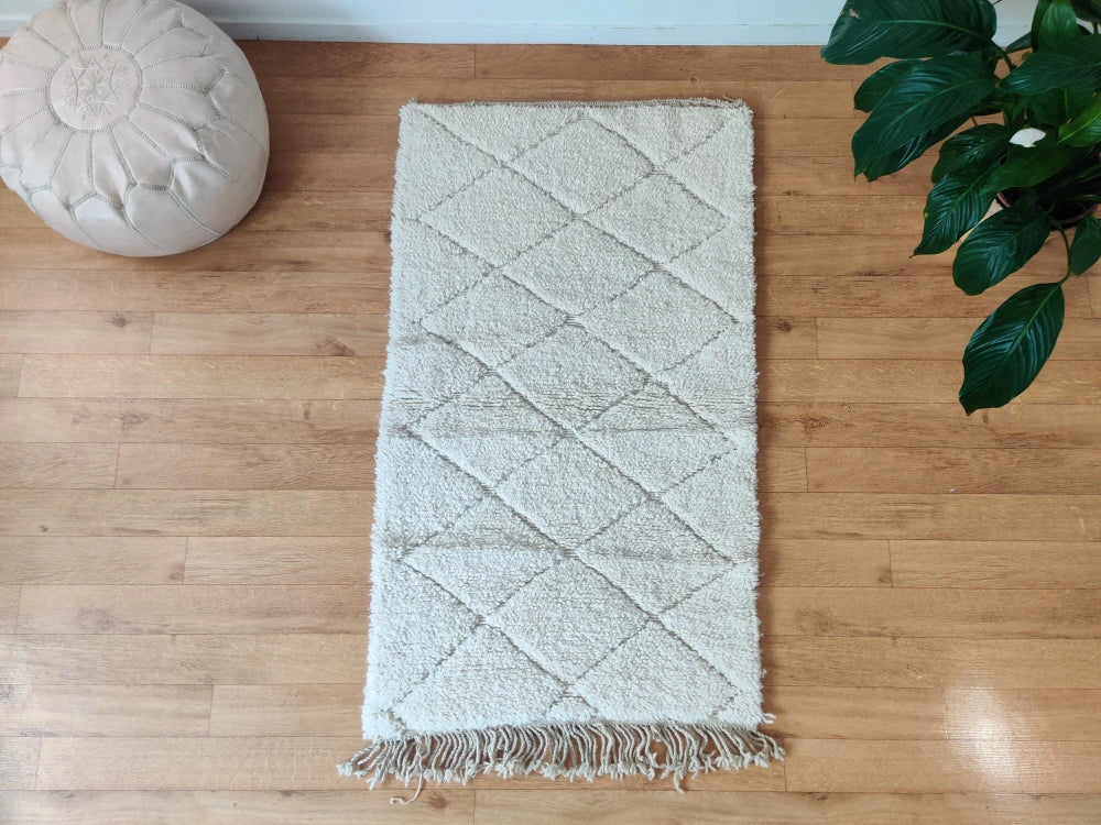 Petit tapis berbère losange blanc - MAZIR Décoration