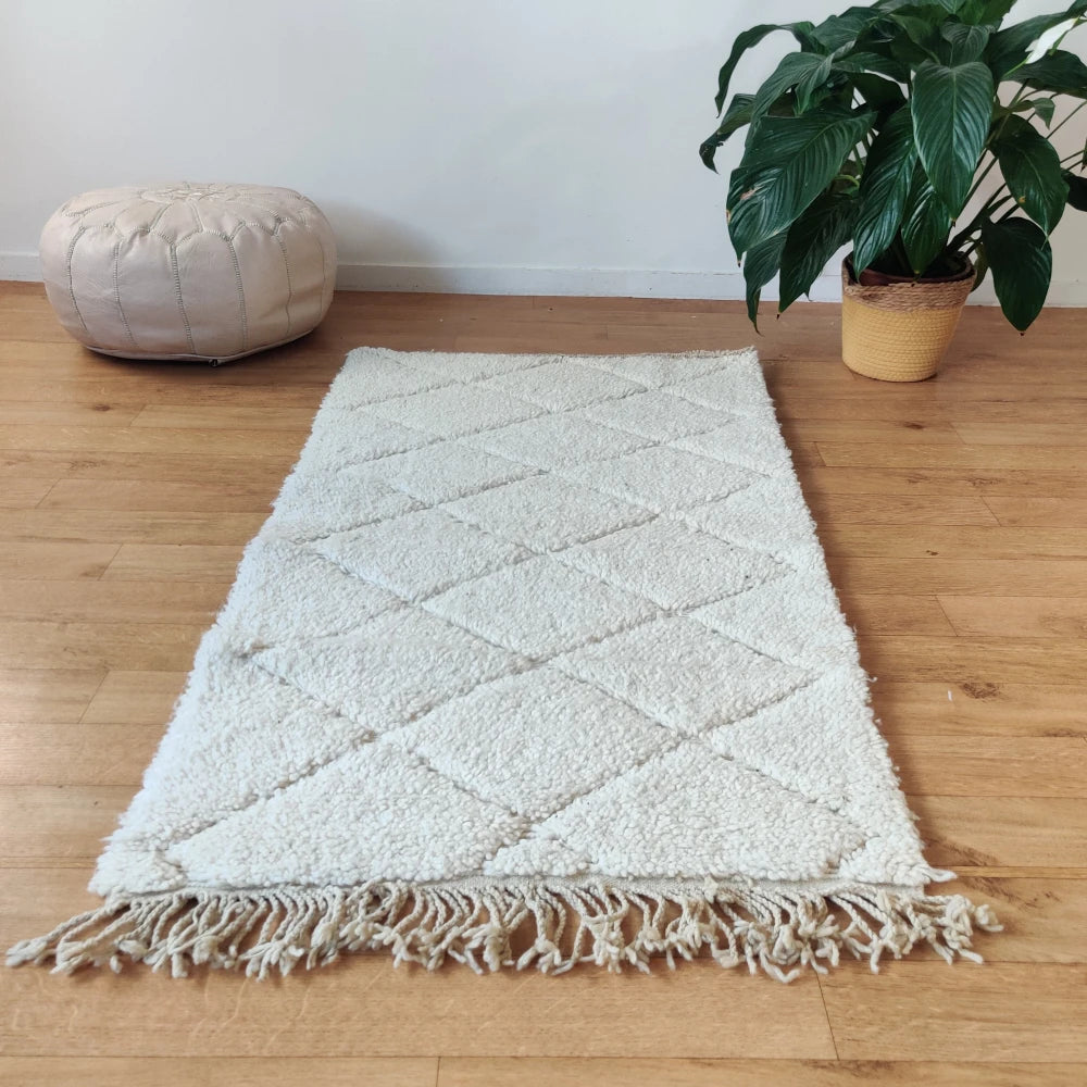Petit tapis berbère losange blanc - MAZIR Décoration