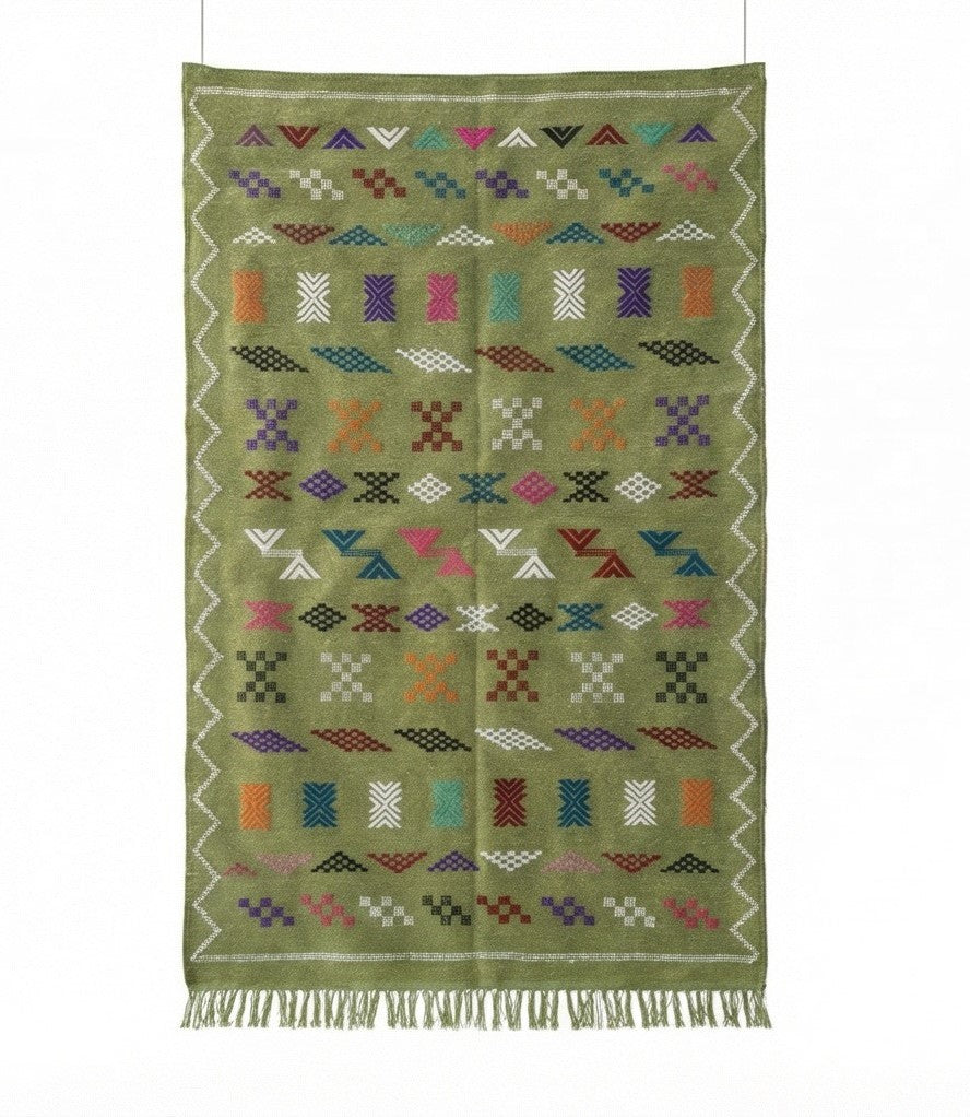 Petit tapis berbère vert bohème 100x150 cm