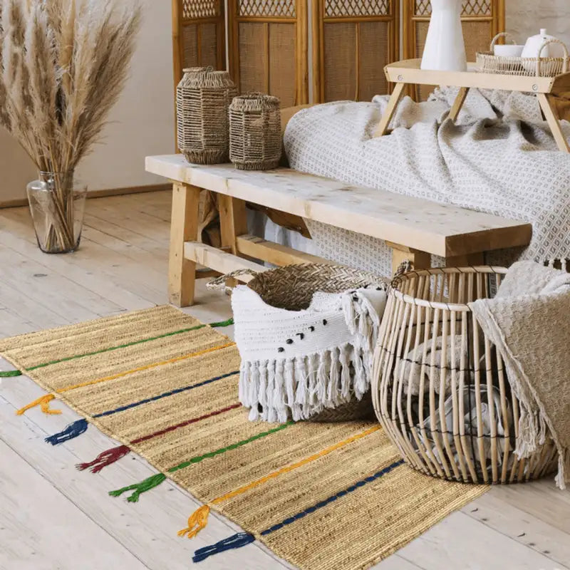 Beau Petit Tapis en jute multicolore