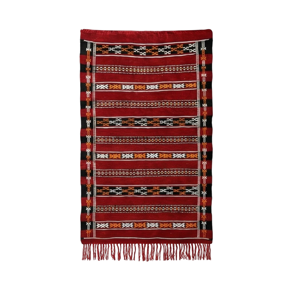 Petit tapis kilim rouge ethnique marocain