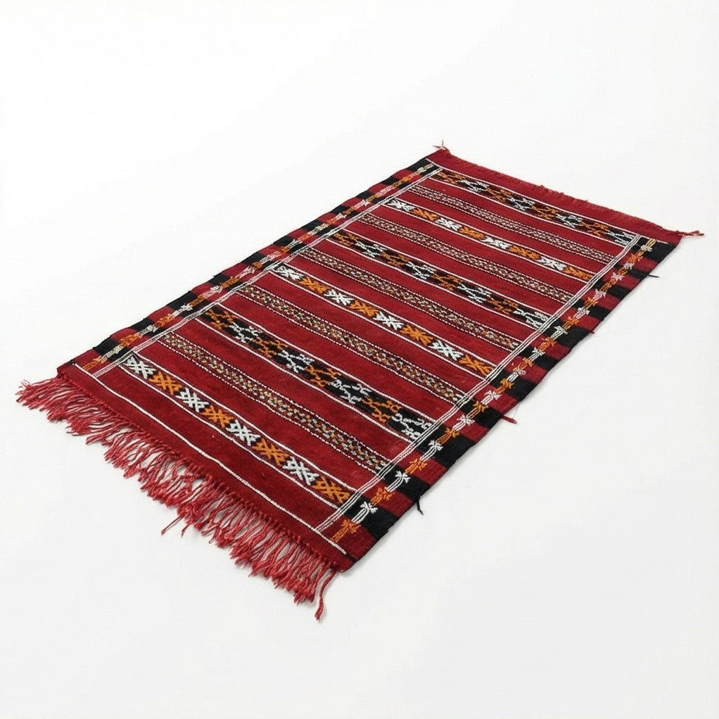 Petit tapis kilim rouge ethnique marocain