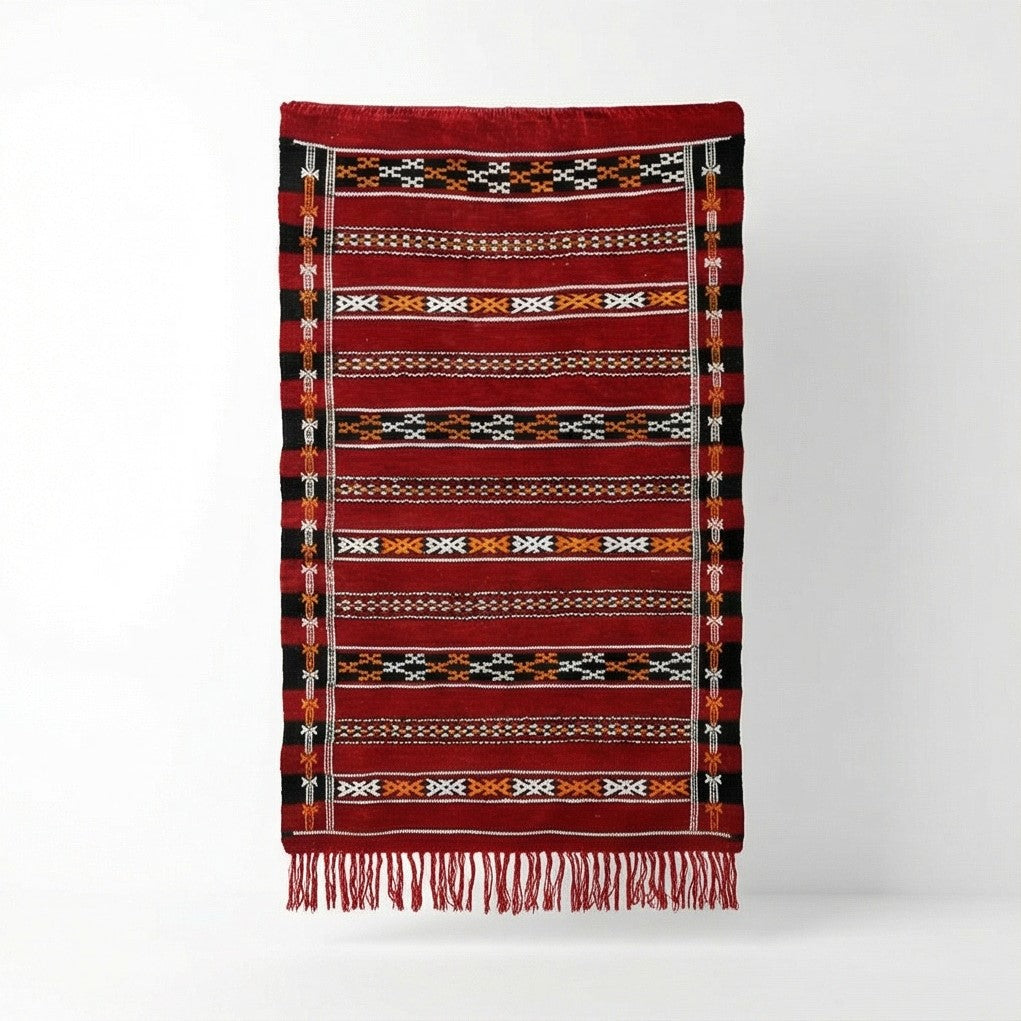 Petit tapis kilim rouge ethnique marocain