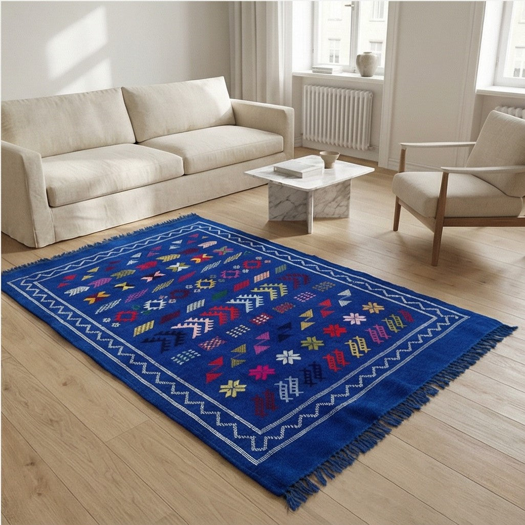 Petit tapis marocain Sabra bleu 100x150 cm