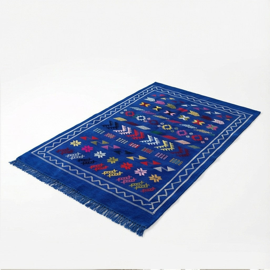 Petit tapis marocain Sabra bleu 100x150 cm