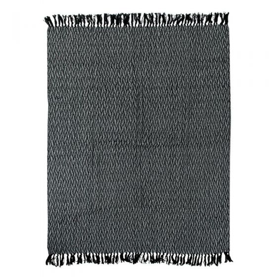 Plaid ethnique motif chevrons blanc et noir 125x150 - Plaid