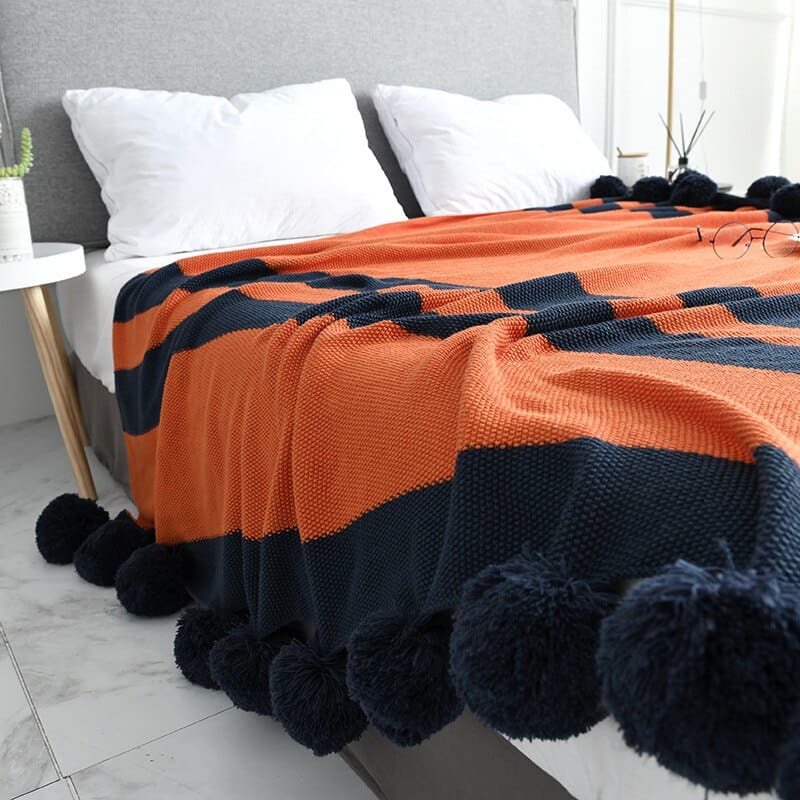 Plaid Berbère à pompon orange