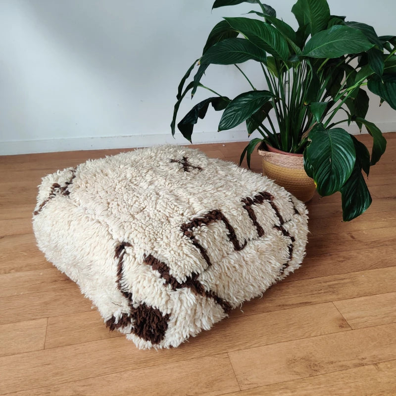 Pouf Béni Ouarain motifs marron - MAZIR Décoration
