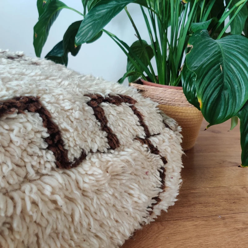 Pouf Béni Ouarain motifs marron - MAZIR Décoration