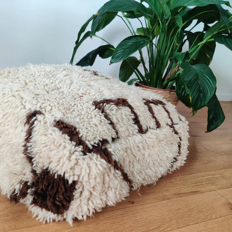 Pouf Béni Ouarain motifs marron - MAZIR Décoration