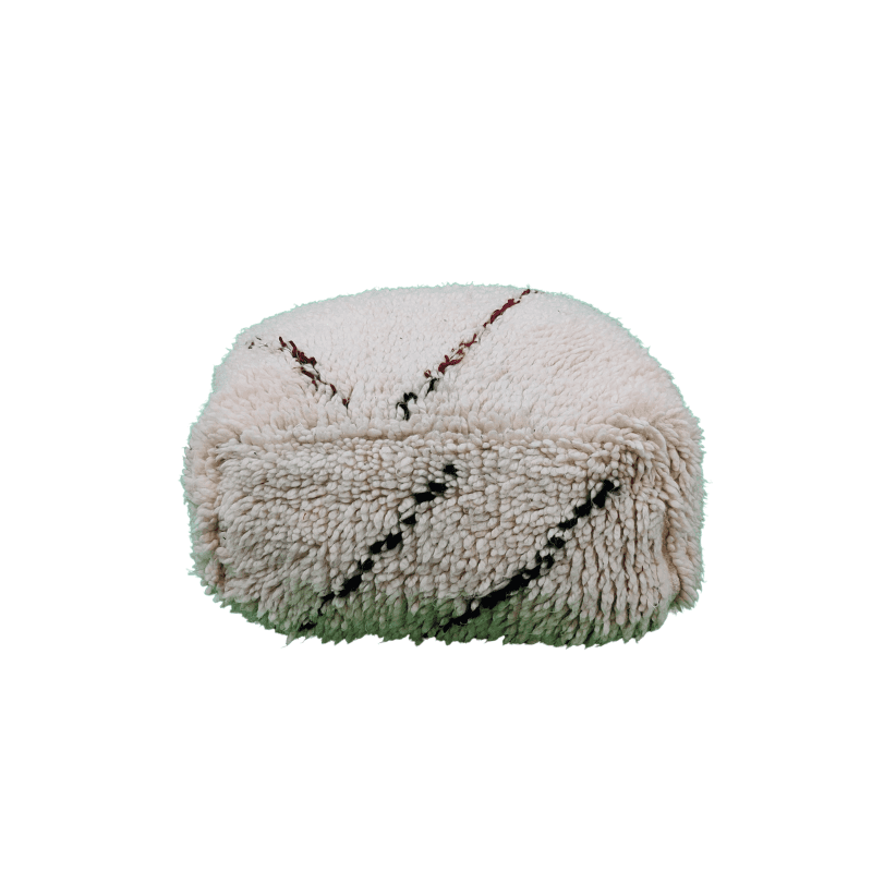 Pouf berbère blanc d'ivoire artisanal