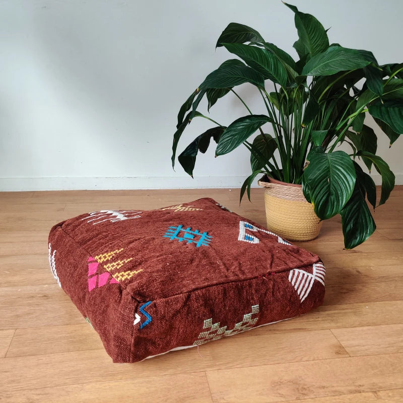 Pouf Berbère Marron Kilim - MAZIR Décoration