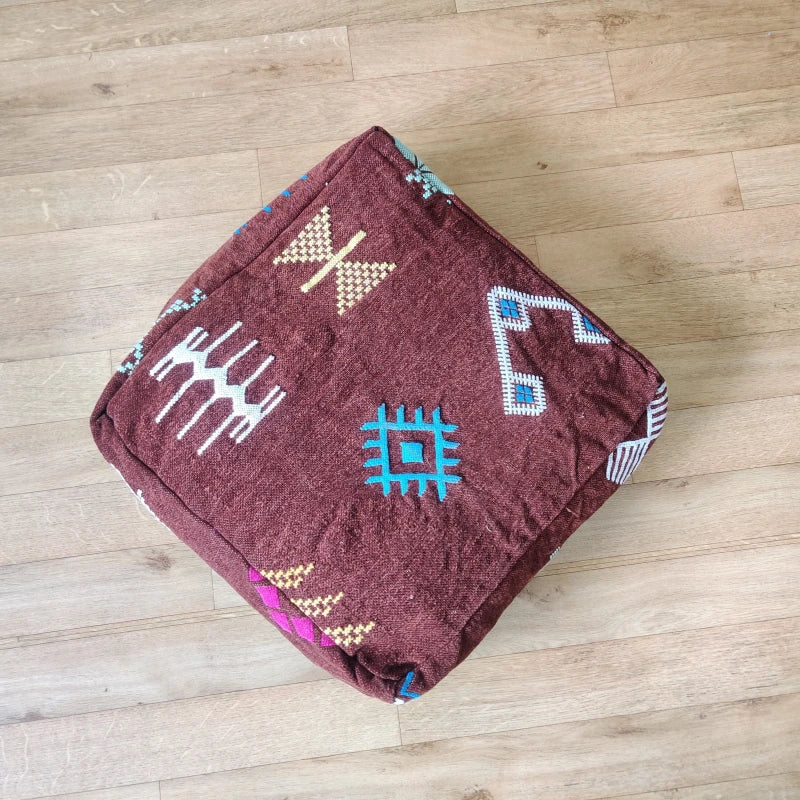 Pouf Berbère Marron Kilim - MAZIR Décoration