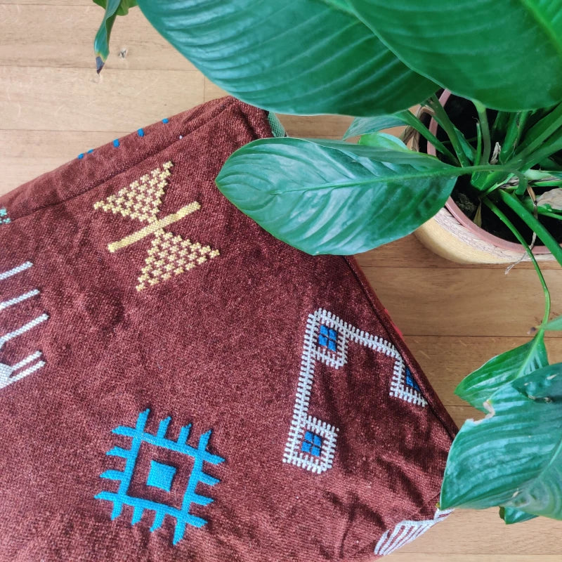 Pouf Berbère Marron Kilim - MAZIR Décoration