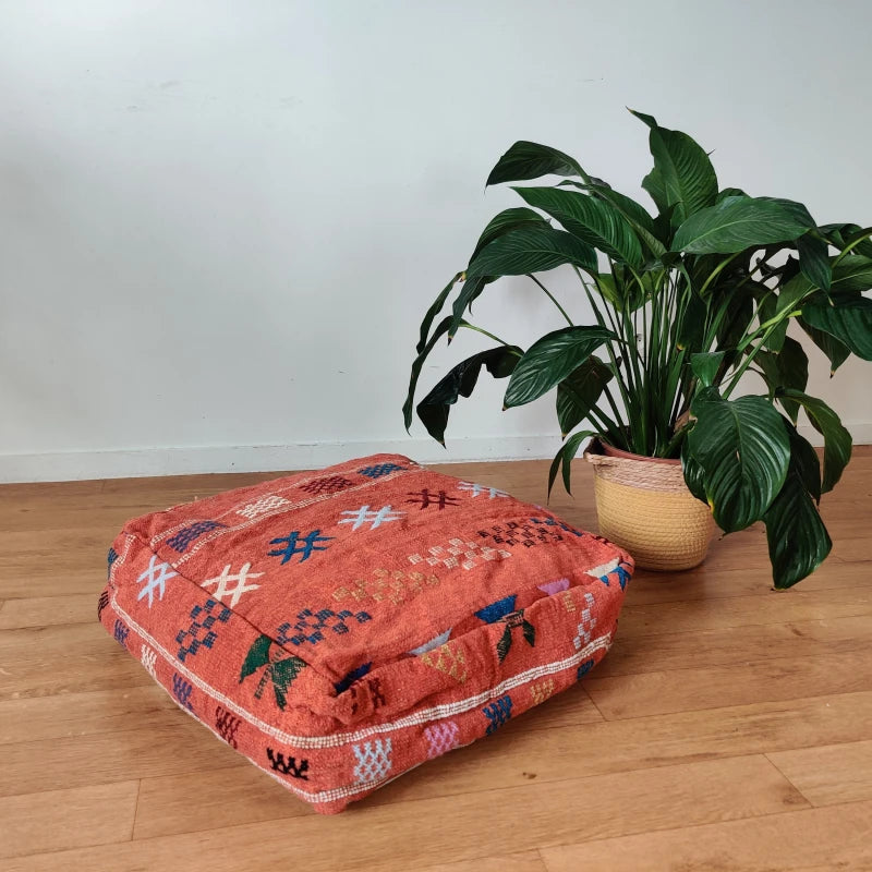 Pouf Berbère Orange Mina - MAZIR Décoration