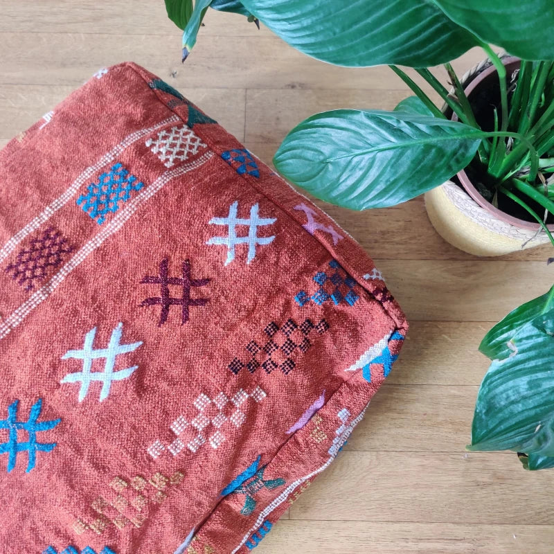 Pouf Berbère Orange Mina - MAZIR Décoration