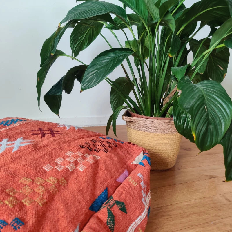 Pouf Berbère Orange Mina - MAZIR Décoration