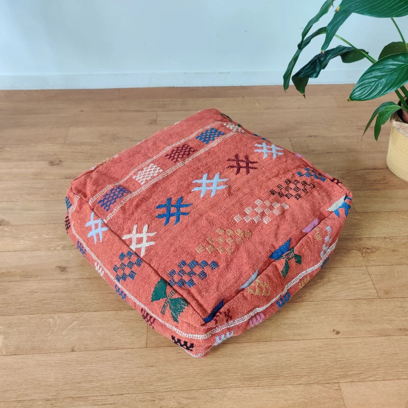 Pouf Berbère Orange Mina - MAZIR Décoration