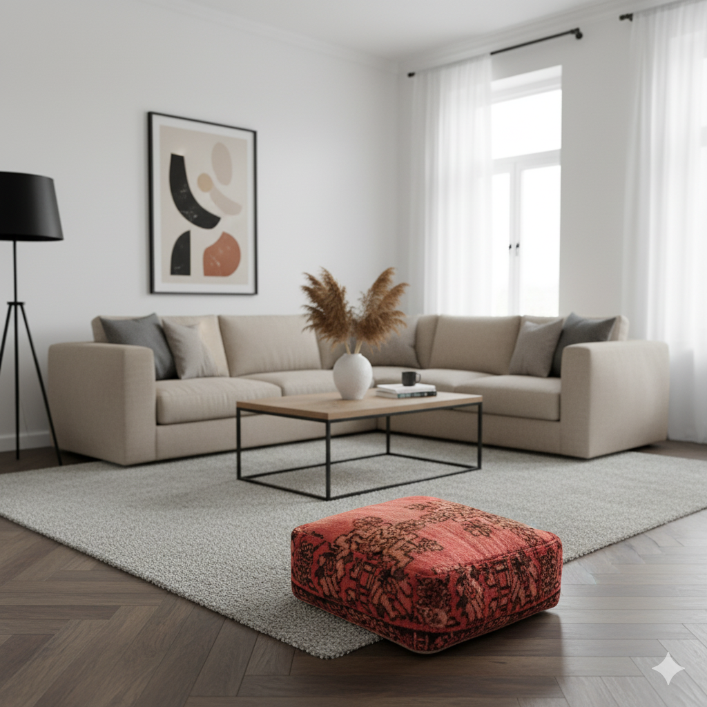 Pouf Berbère Rose en Laine