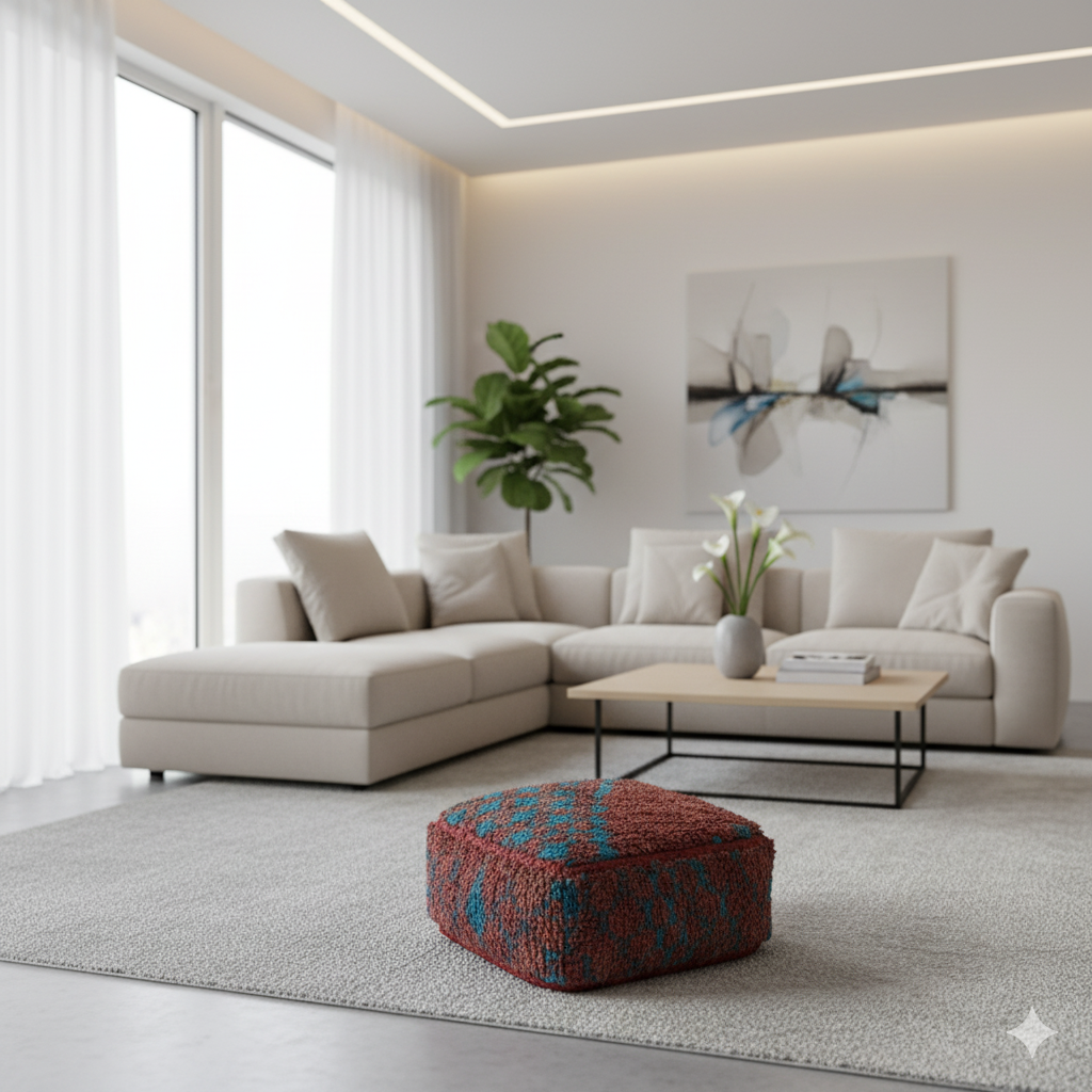 Pouf Berbère Rouge et Bleu