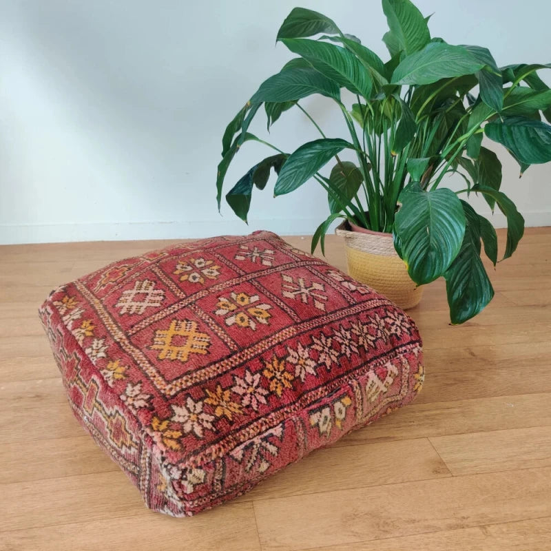 Pouf Berbère Rouge bohème - MAZIR Décoration