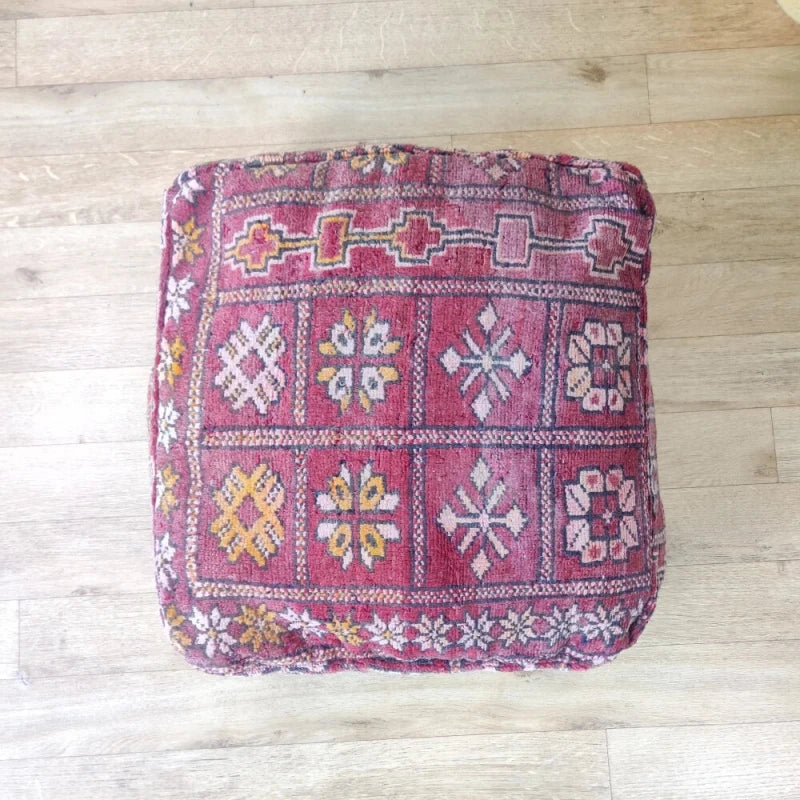 Pouf Berbère Rouge bohème - MAZIR Décoration