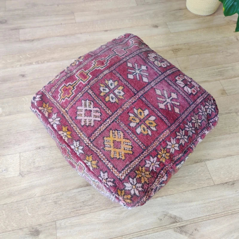 Pouf Berbère Rouge bohème - MAZIR Décoration