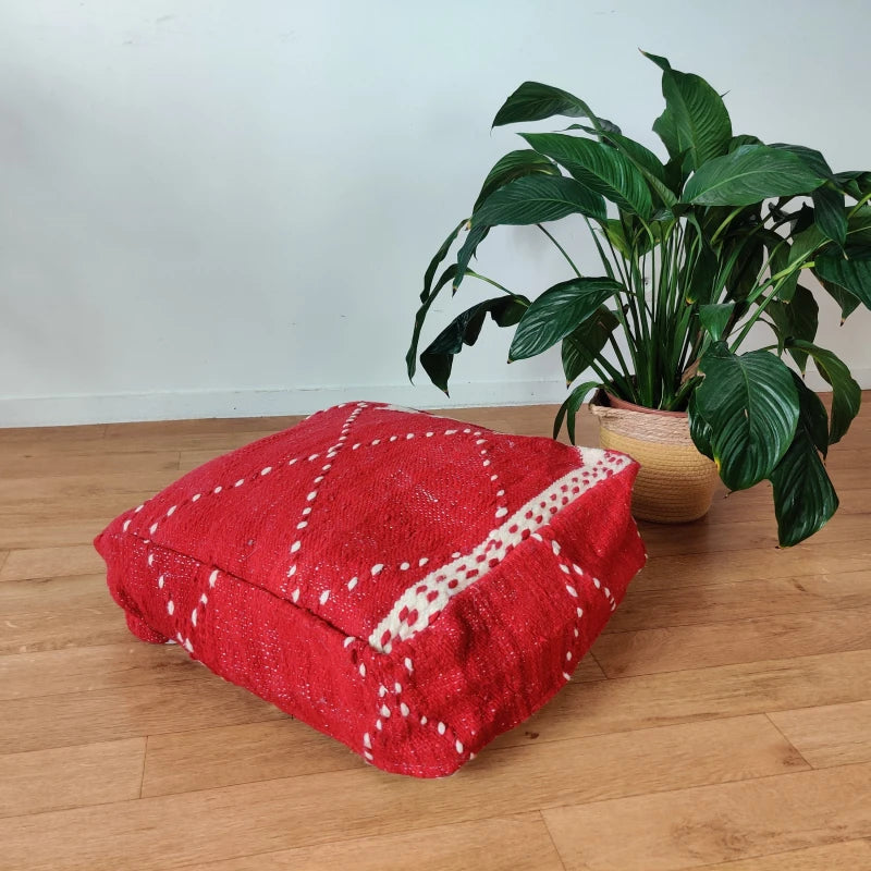 Pouf berbère rouge Kilim - MAZIR Décoration